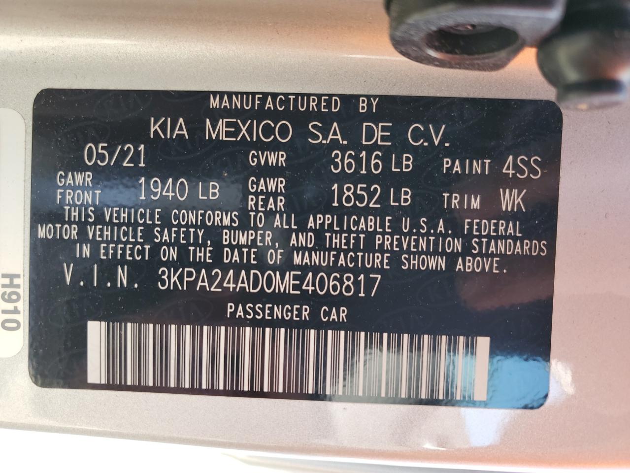 Photo 12 VIN: 3KPA24AD0ME406817 - KIA RIO 