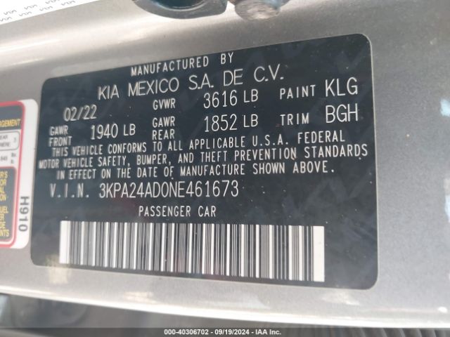 Photo 8 VIN: 3KPA24AD0NE461673 - KIA RIO 