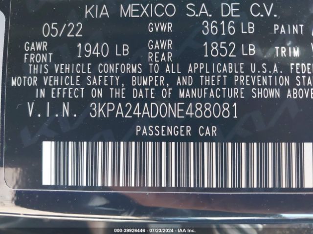 Photo 8 VIN: 3KPA24AD0NE488081 - KIA RIO 