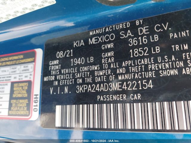 Photo 8 VIN: 3KPA24AD3ME422154 - KIA RIO 