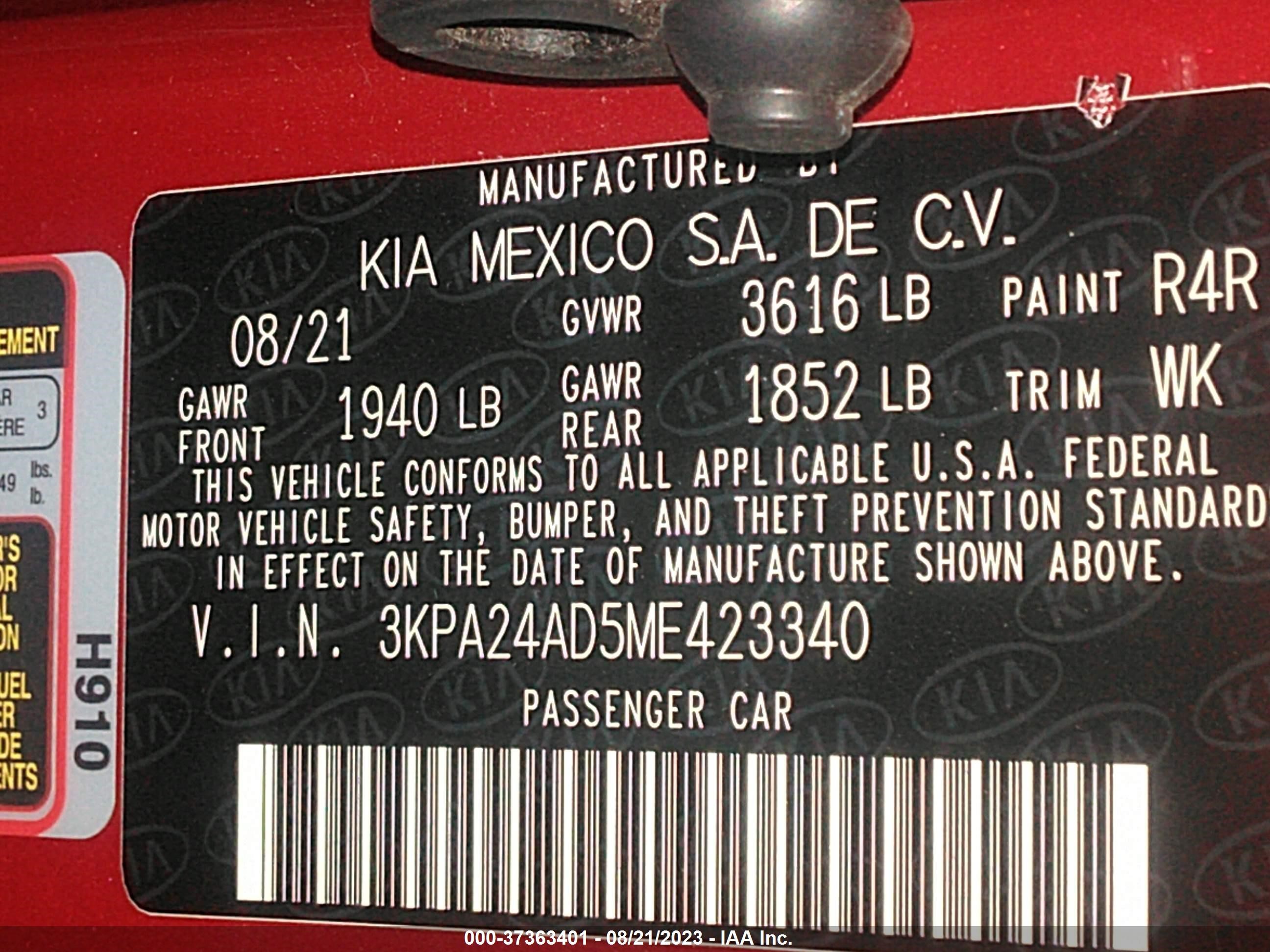 Photo 8 VIN: 3KPA24AD5ME423340 - KIA RIO 