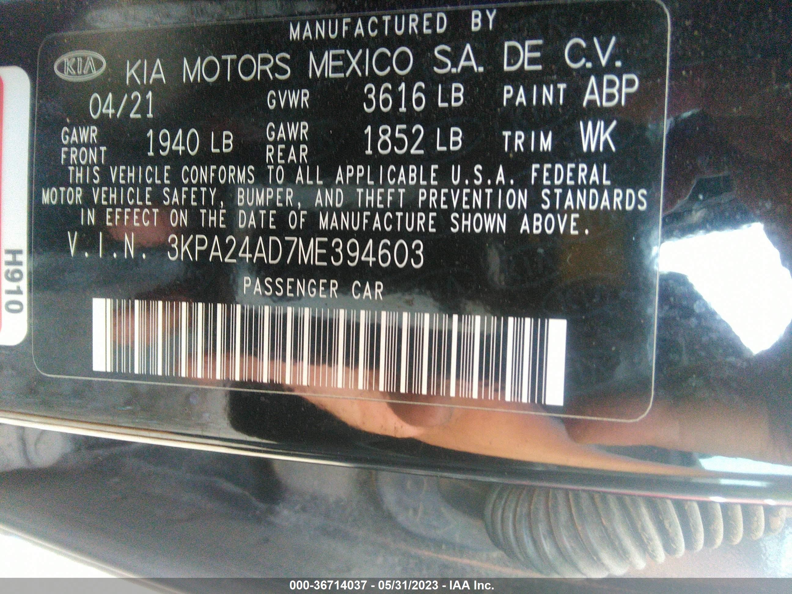 Photo 8 VIN: 3KPA24AD7ME394603 - KIA RIO 