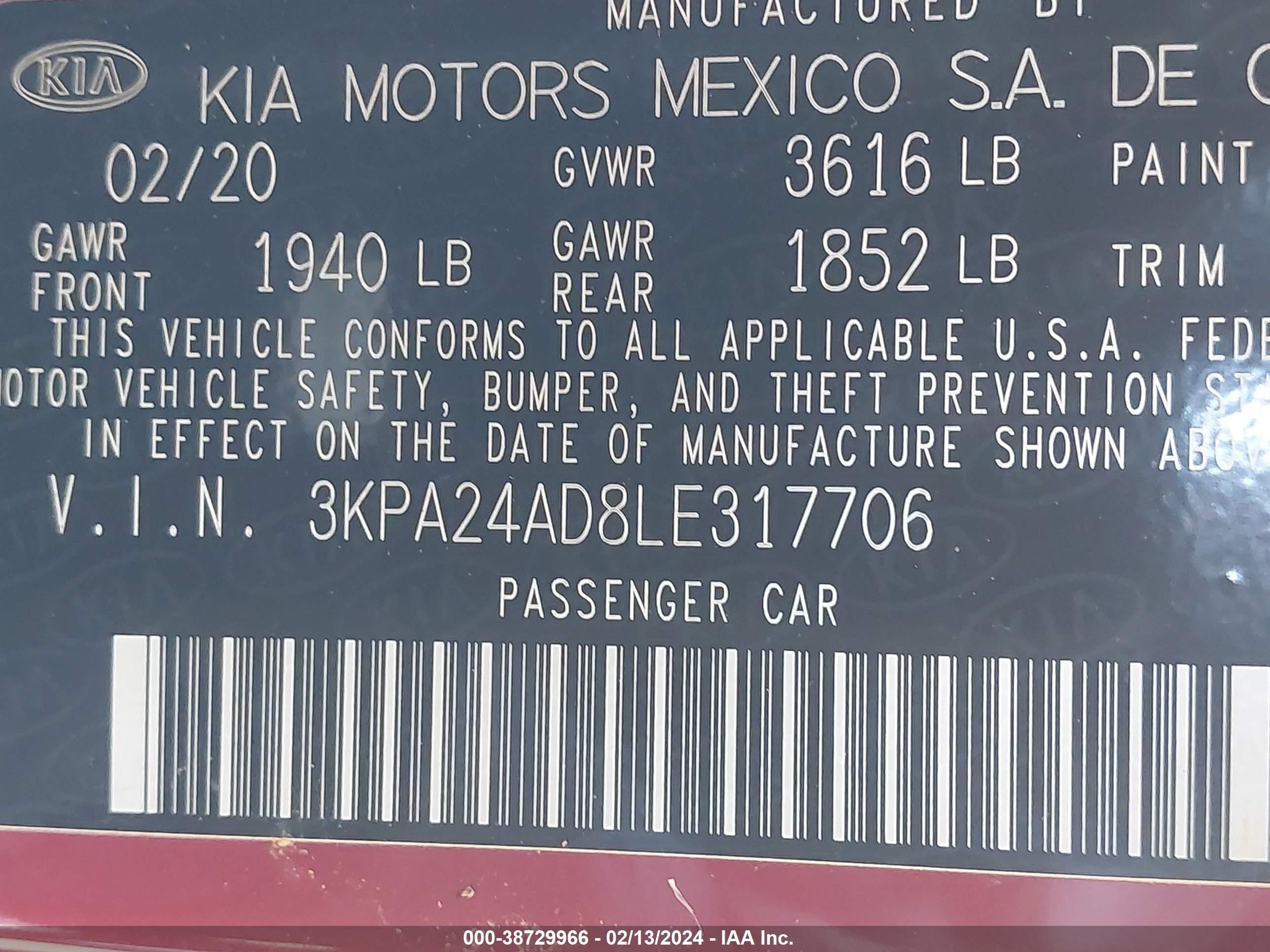 Photo 8 VIN: 3KPA24AD8LE317706 - KIA RIO 