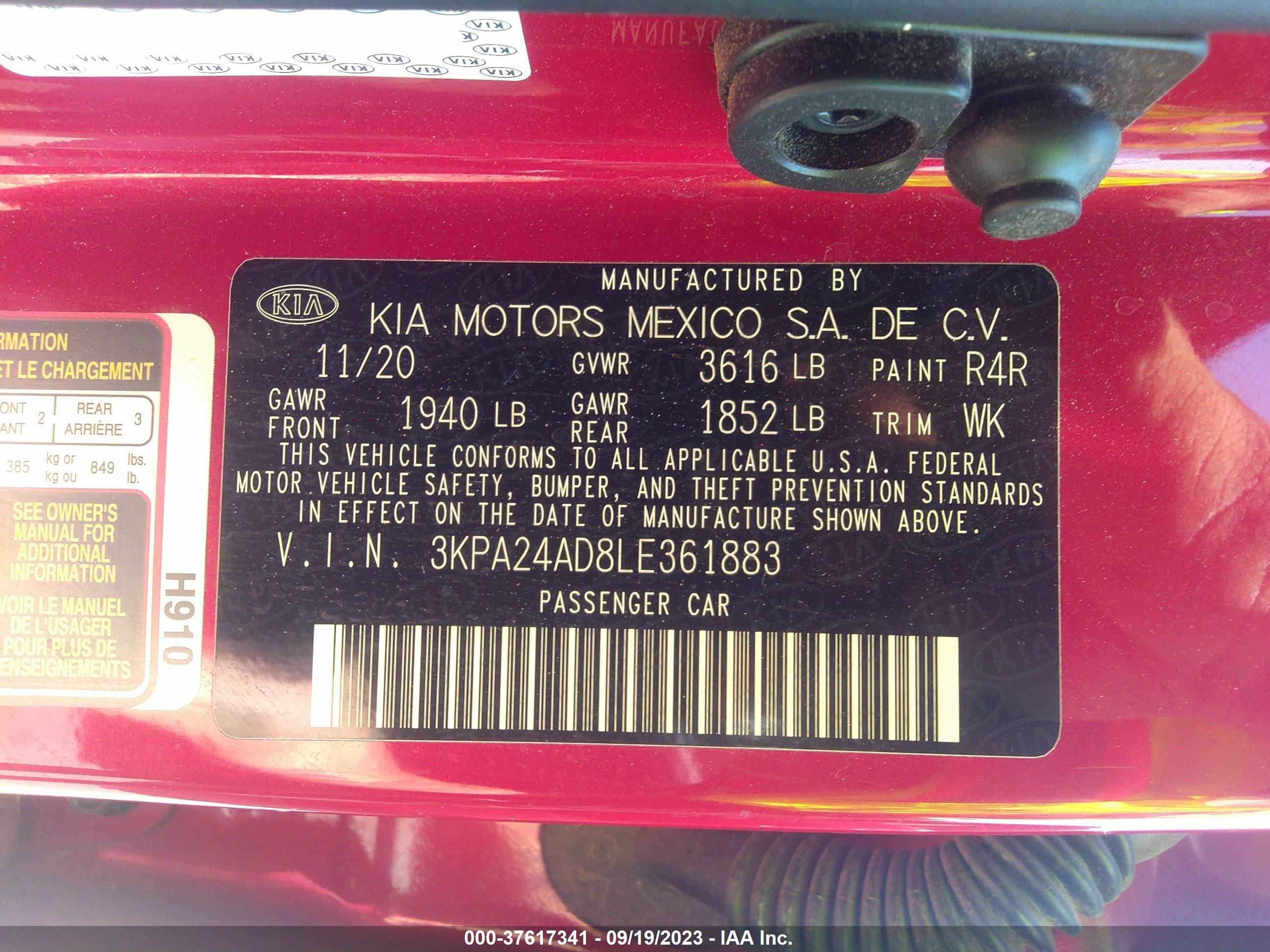 Photo 8 VIN: 3KPA24AD8LE361883 - KIA RIO 