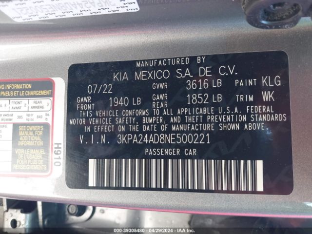 Photo 8 VIN: 3KPA24AD8NE500221 - KIA RIO 