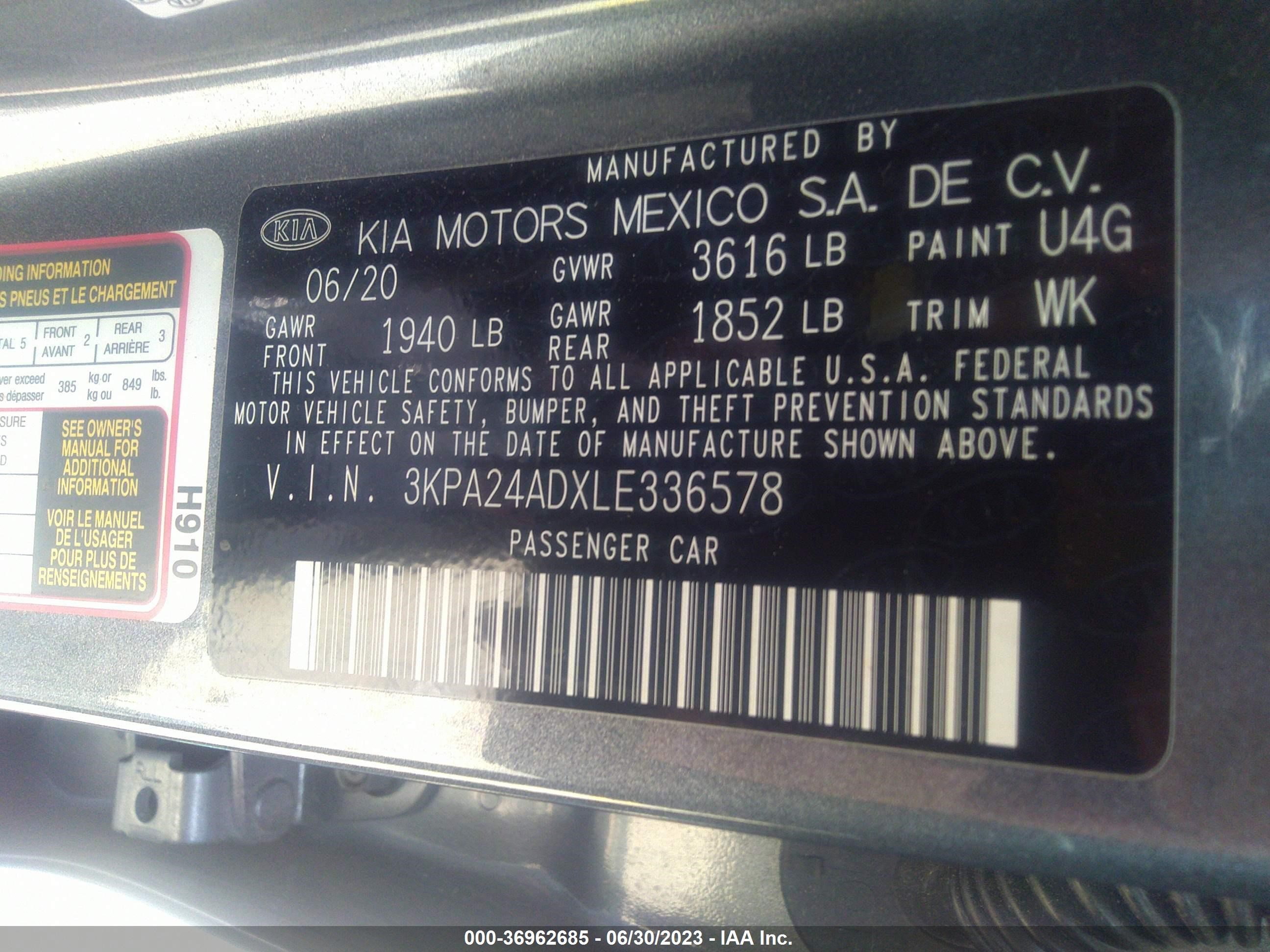 Photo 8 VIN: 3KPA24ADXLE336578 - KIA RIO 