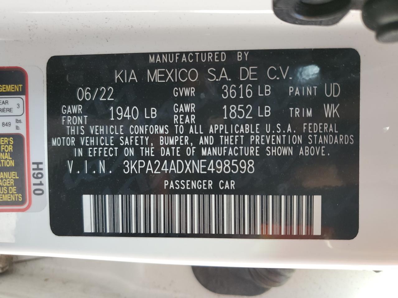 Photo 12 VIN: 3KPA24ADXNE498598 - KIA RIO 