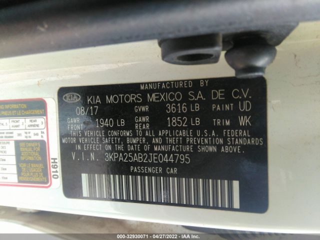 Photo 8 VIN: 3KPA25AB2JE044795 - KIA RIO 5-DOOR 