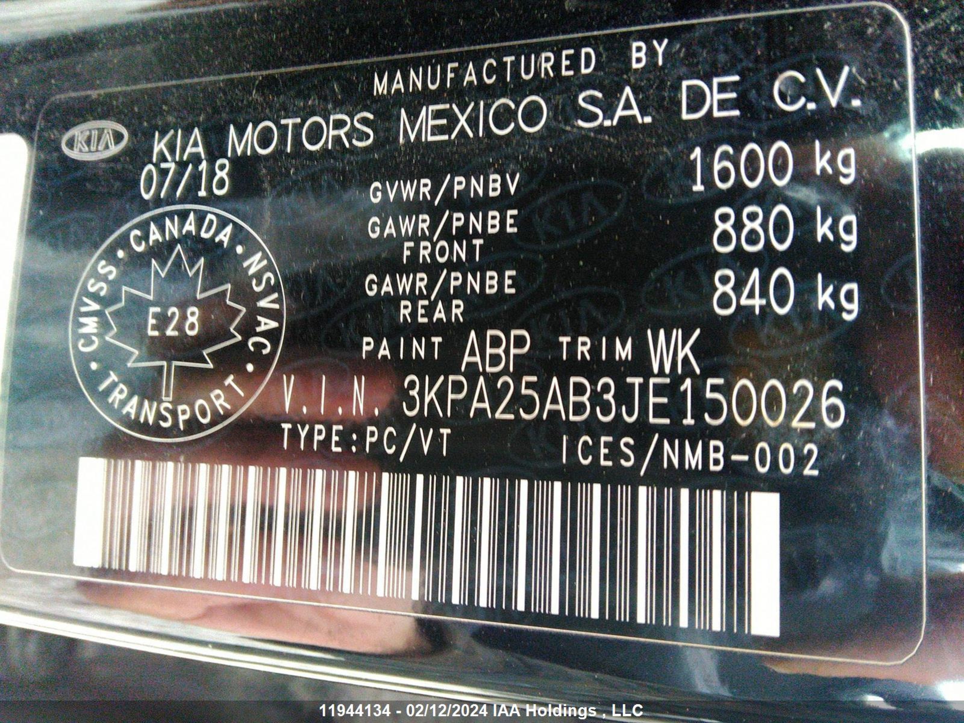 Photo 8 VIN: 3KPA25AB3JE150026 - KIA RIO 