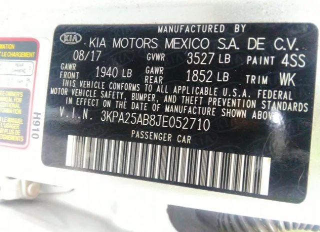 Photo 8 VIN: 3KPA25AB8JE052710 - KIA RIO 5-DOOR 