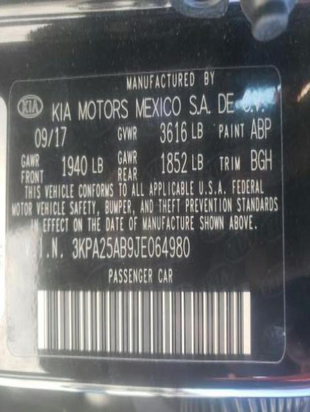 Photo 9 VIN: 3KPA25AB9JE064980 - KIA RIO LX 