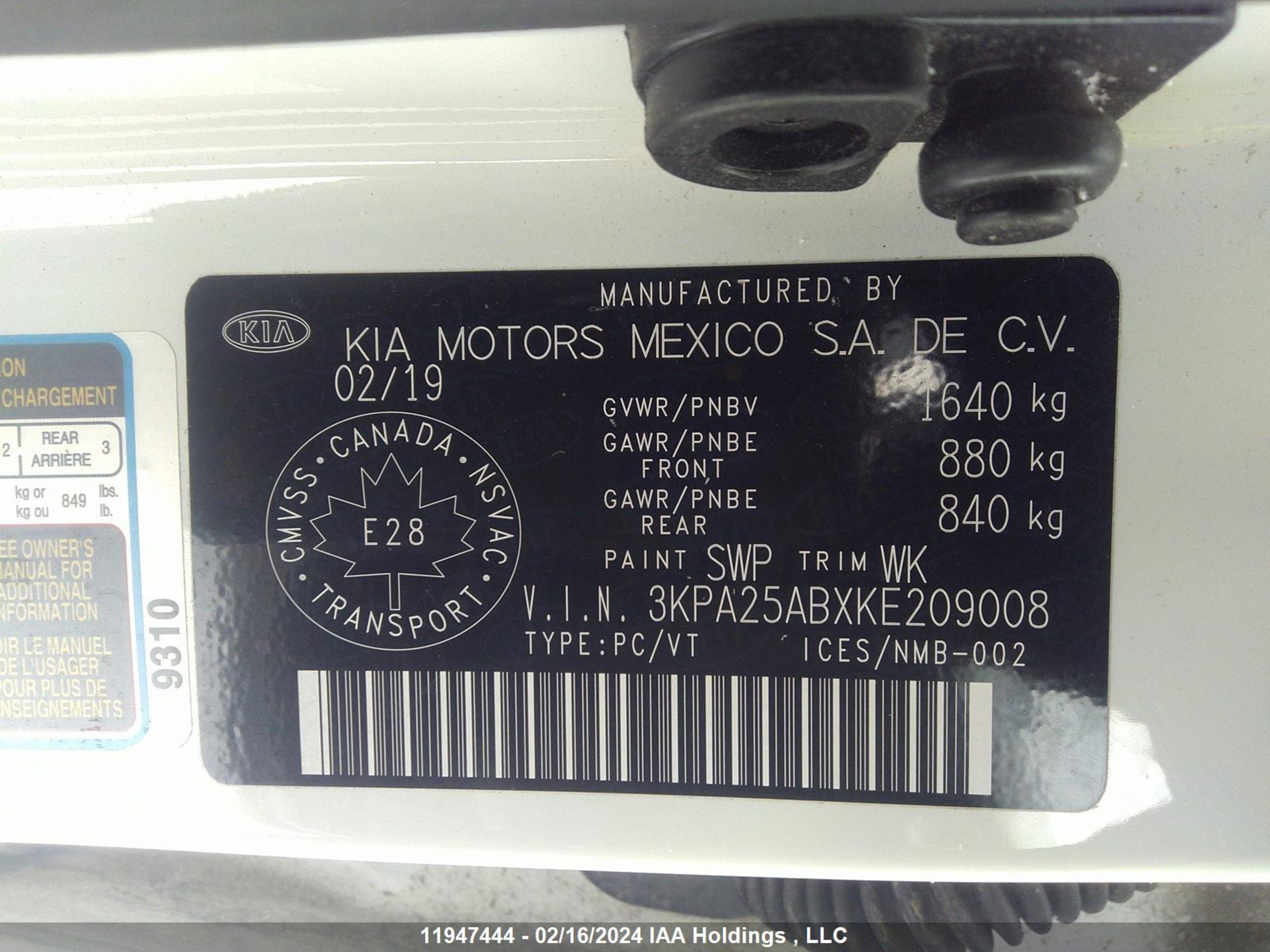 Photo 8 VIN: 3KPA25ABXKE209008 - KIA RIO 