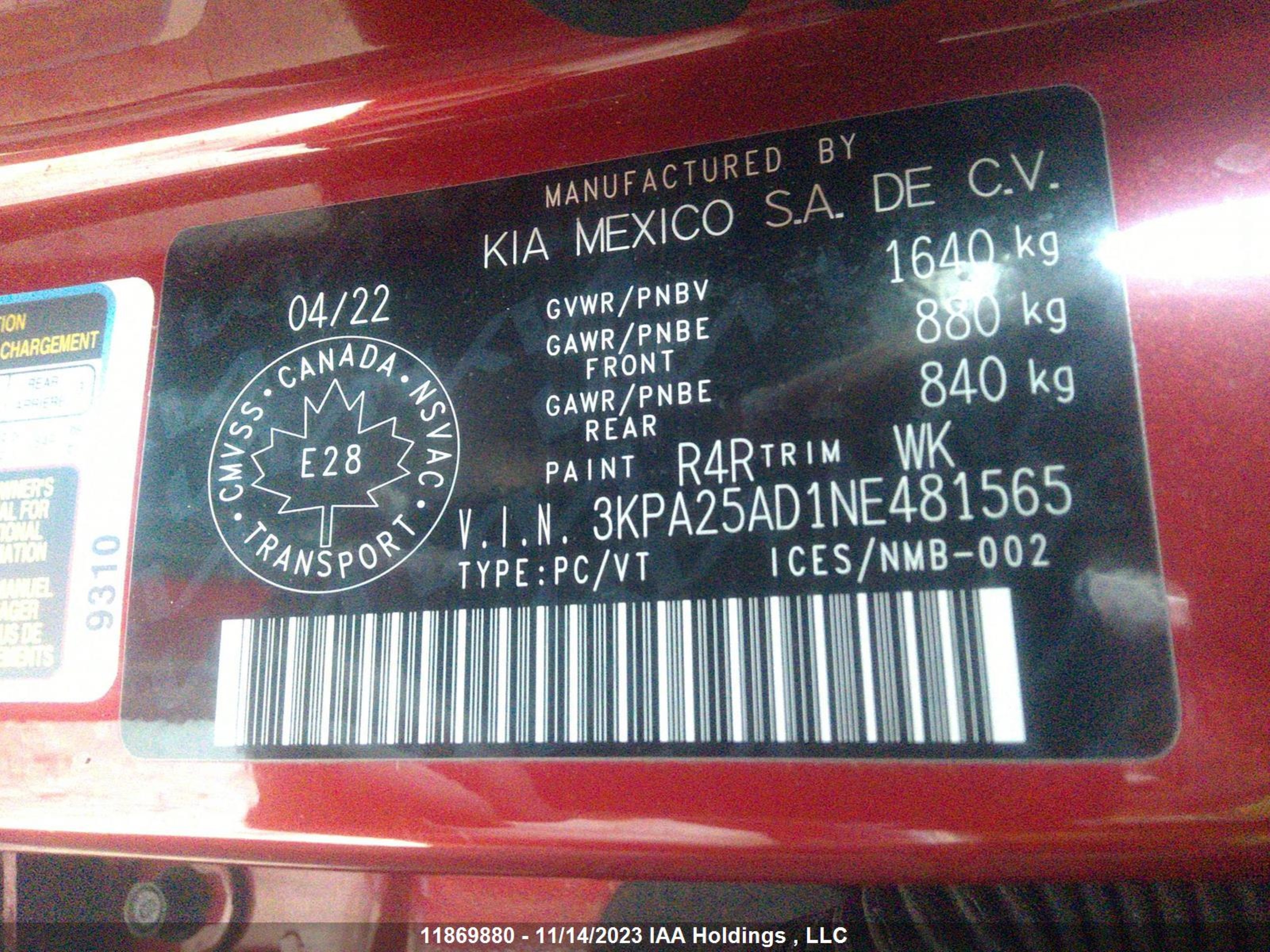 Photo 8 VIN: 3KPA25AD1NE481565 - KIA RIO 