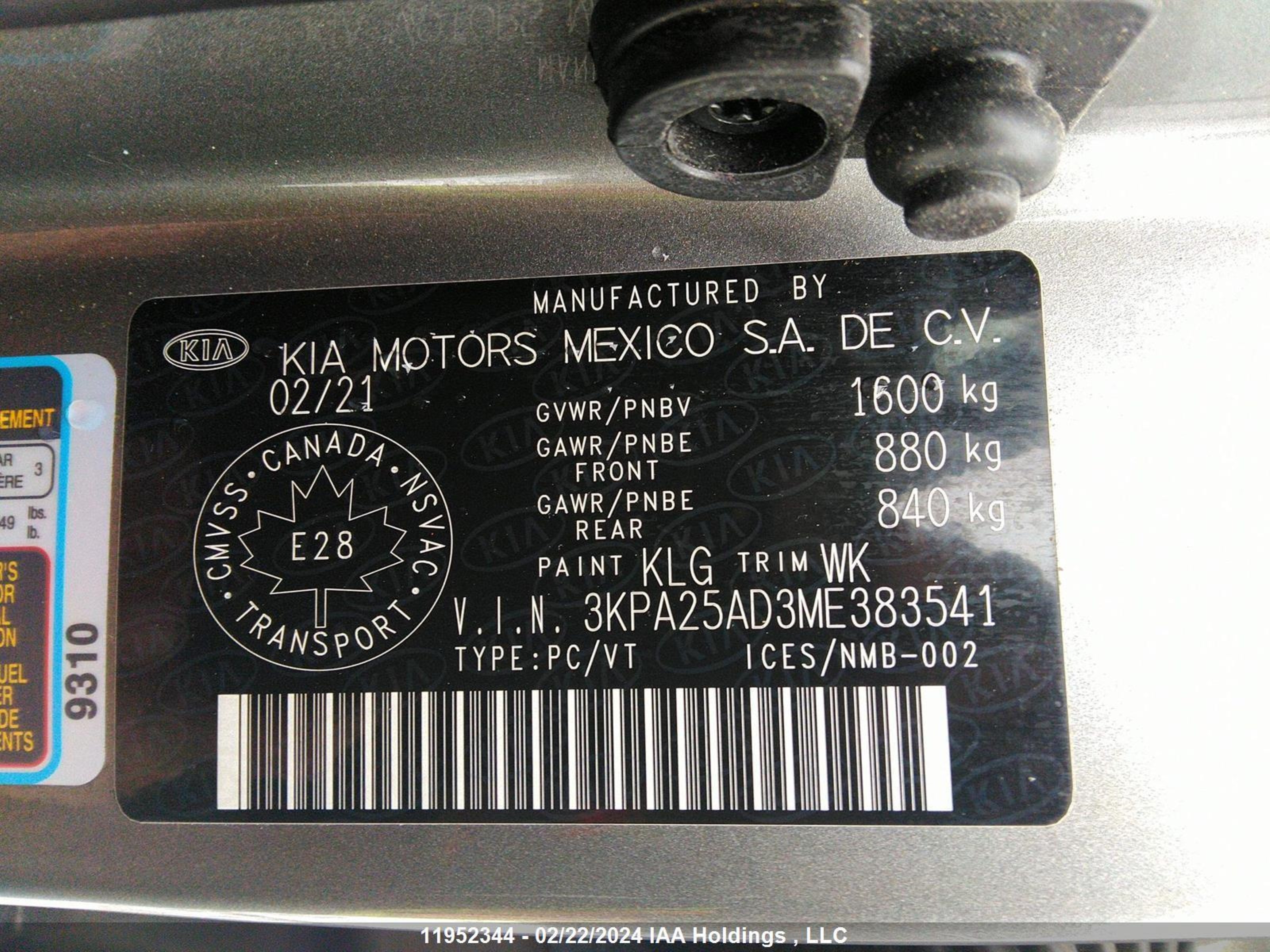 Photo 8 VIN: 3KPA25AD3ME383541 - KIA RIO 