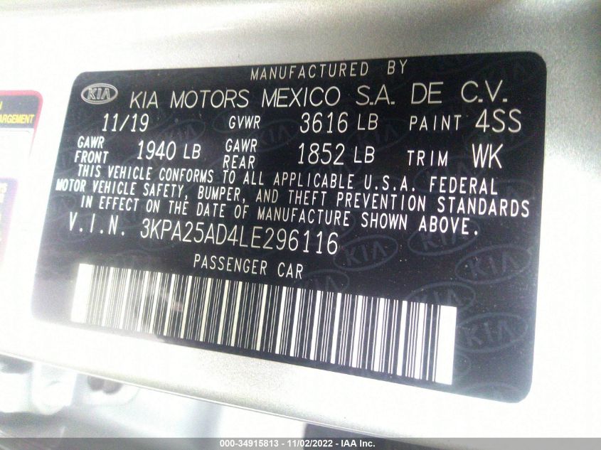 Photo 8 VIN: 3KPA25AD4LE296116 - KIA RIO 