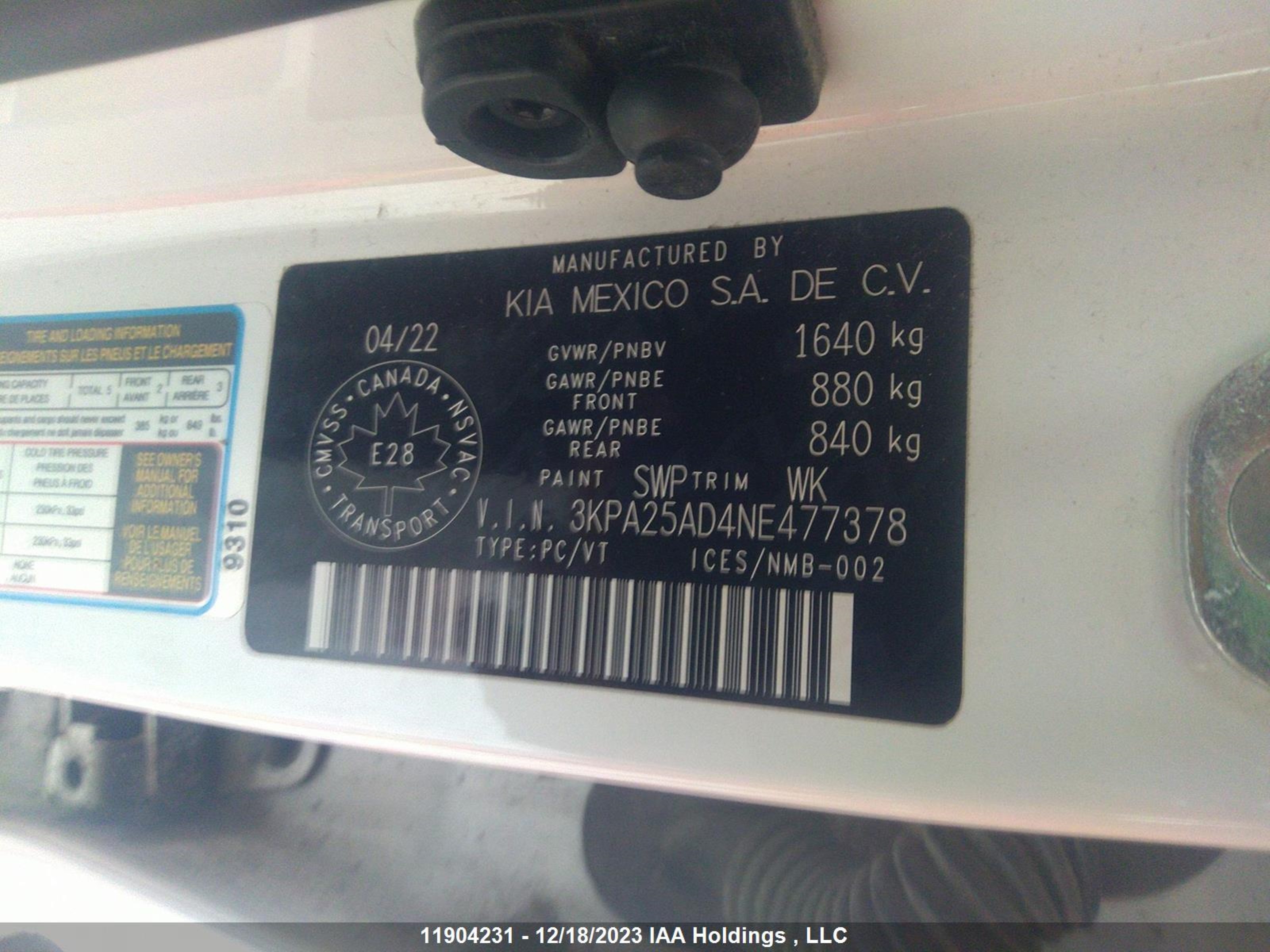 Photo 8 VIN: 3KPA25AD4NE477378 - KIA RIO 