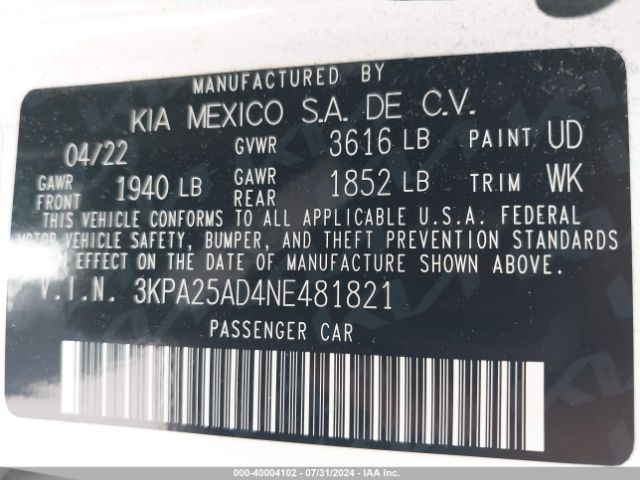 Photo 8 VIN: 3KPA25AD4NE481821 - KIA RIO 