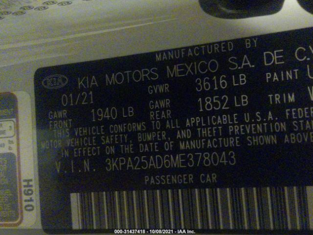 Photo 8 VIN: 3KPA25AD6ME378043 - KIA RIO 5-DOOR 