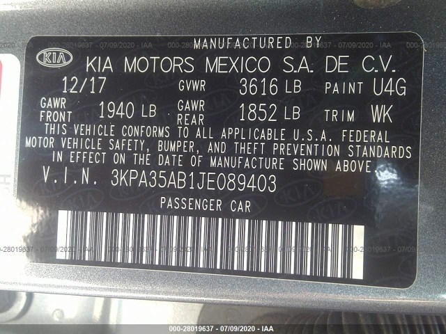 Photo 8 VIN: 3KPA35AB1JE089403 - KIA RIO 5-DOOR 