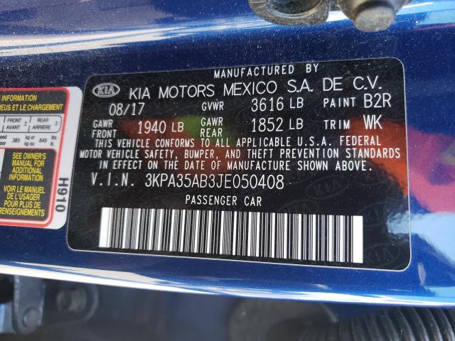 Photo 9 VIN: 3KPA35AB3JE050408 - KIA RIO EX 