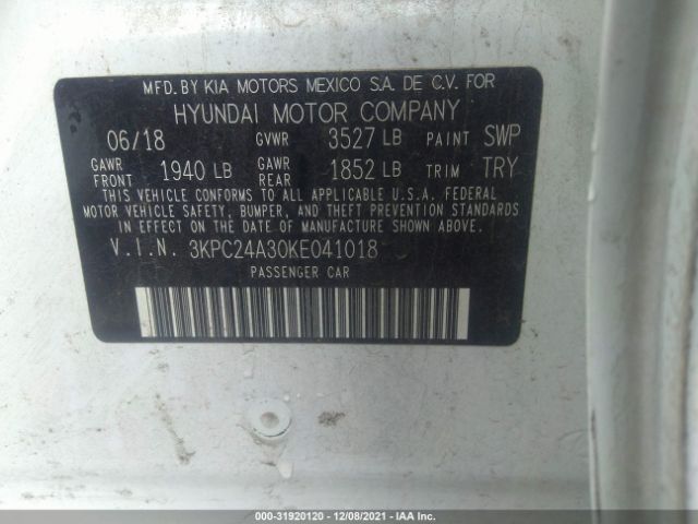 Photo 8 VIN: 3KPC24A30KE041018 - HYUNDAI ACCENT 