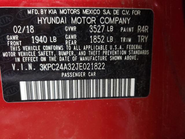 Photo 9 VIN: 3KPC24A32JE021822 - HYUNDAI ACCENT SE 