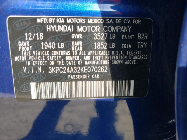 Photo 9 VIN: 3KPC24A32KE070262 - HYUNDAI ACCENT SE 