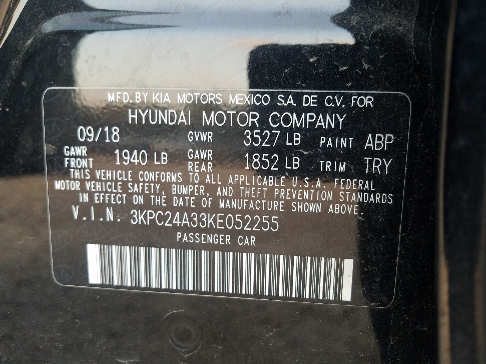 Photo 9 VIN: 3KPC24A33KE052255 - HYUNDAI ACCENT SE 