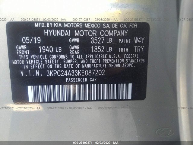 Photo 8 VIN: 3KPC24A33KE087202 - HYUNDAI ACCENT 