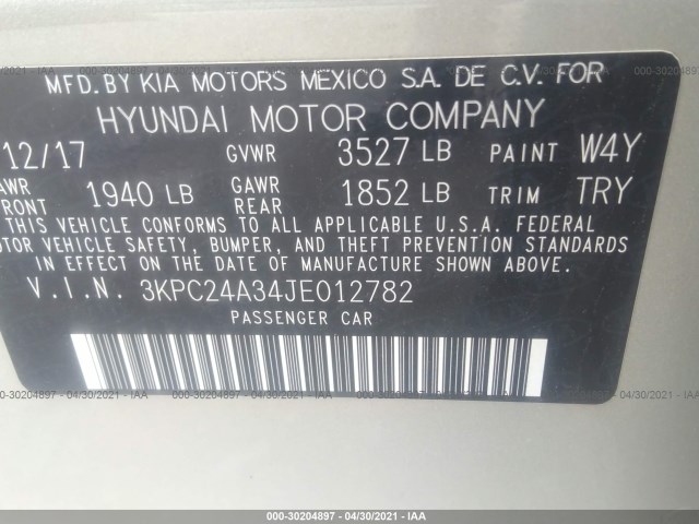 Photo 8 VIN: 3KPC24A34JE012782 - HYUNDAI ACCENT 