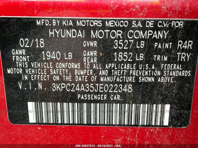 Photo 8 VIN: 3KPC24A35JE022348 - HYUNDAI ACCENT 