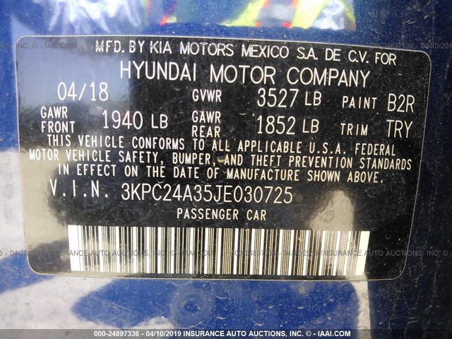 Photo 8 VIN: 3KPC24A35JE030725 - HYUNDAI ACCENT 