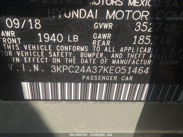 Photo 8 VIN: 3KPC24A37KE051464 - HYUNDAI ACCENT 