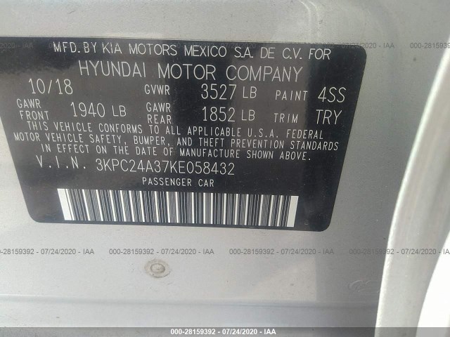 Photo 8 VIN: 3KPC24A37KE058432 - HYUNDAI ACCENT 