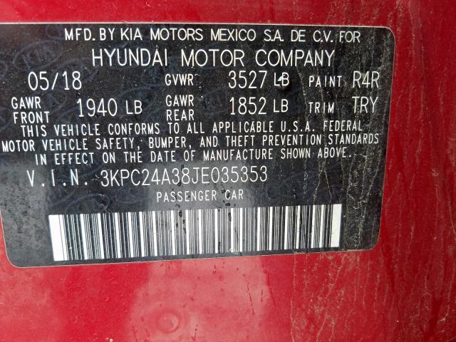 Photo 9 VIN: 3KPC24A38JE035353 - HYUNDAI ACCENT SE 