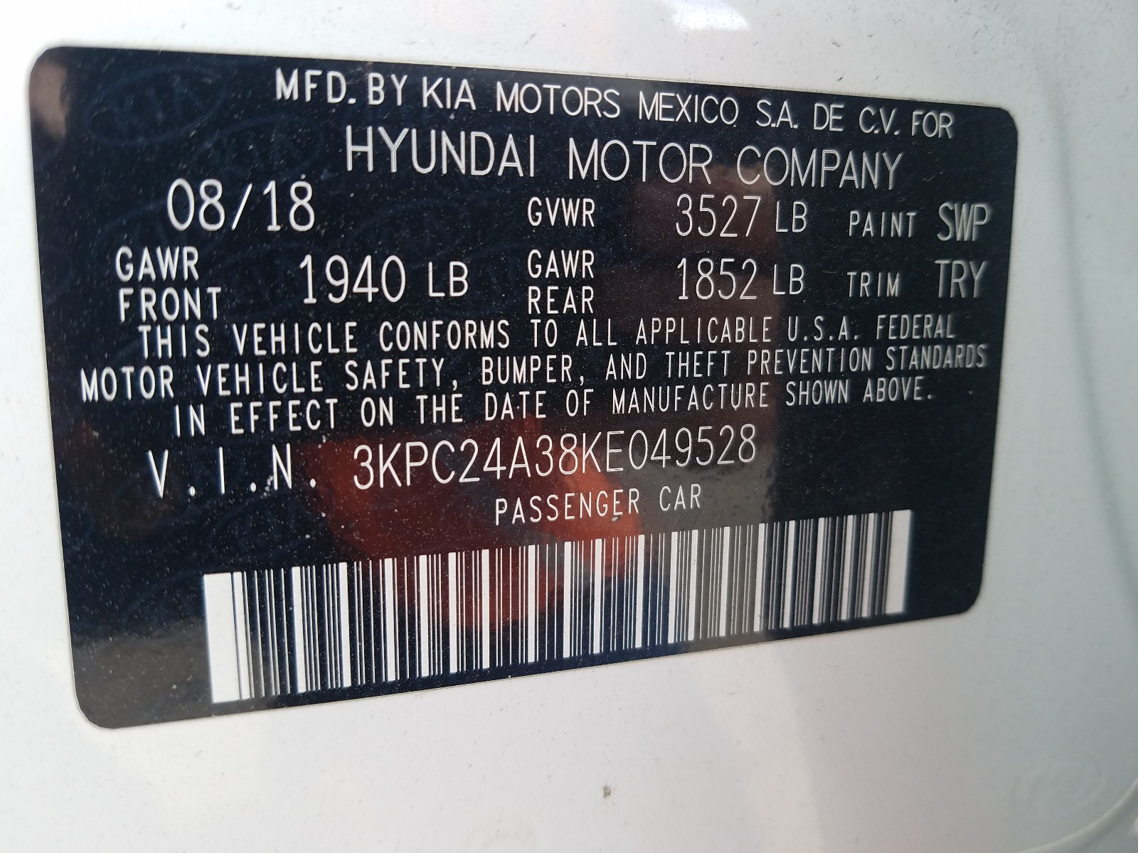 Photo 9 VIN: 3KPC24A38KE049528 - HYUNDAI ACCENT SE 