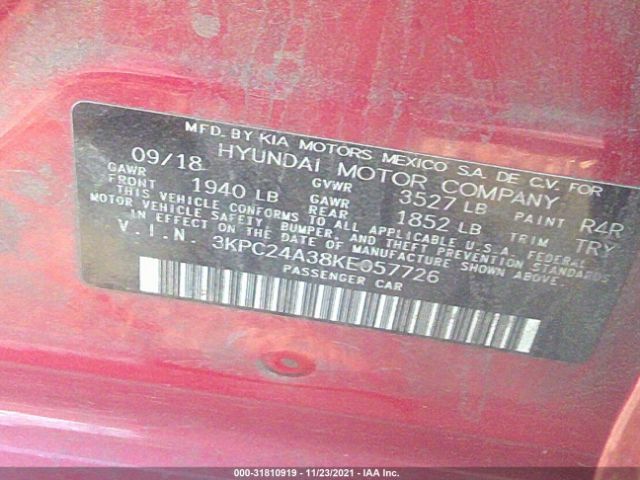 Photo 8 VIN: 3KPC24A38KE057726 - HYUNDAI ACCENT 