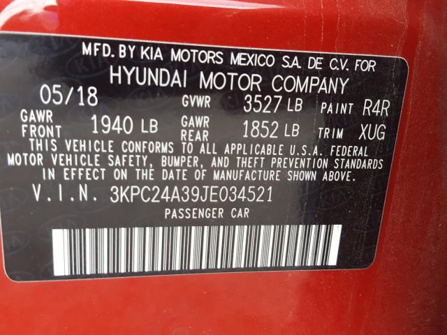 Photo 9 VIN: 3KPC24A39JE034521 - HYUNDAI ACCENT SE 