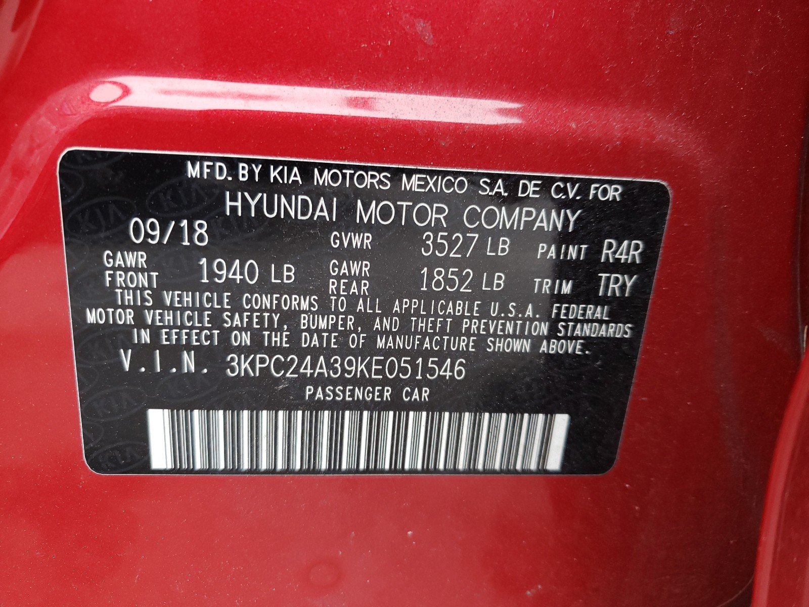 Photo 9 VIN: 3KPC24A39KE051546 - HYUNDAI ACCENT SE 