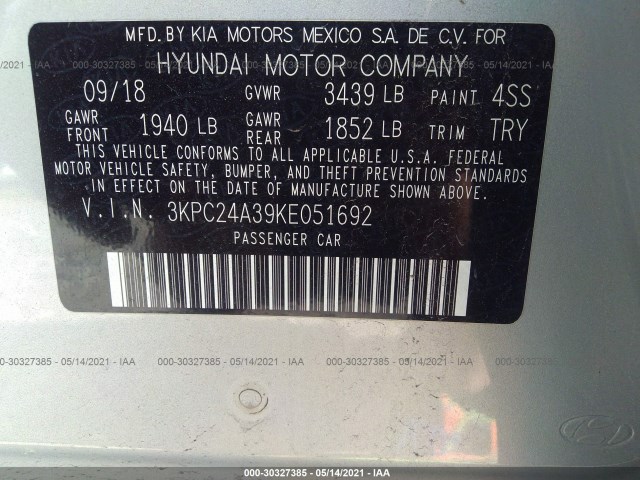 Photo 8 VIN: 3KPC24A39KE051692 - HYUNDAI ACCENT 