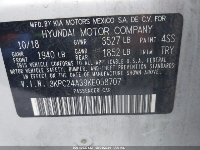 Photo 8 VIN: 3KPC24A39KE058707 - HYUNDAI ACCENT 