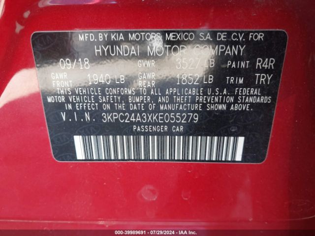 Photo 8 VIN: 3KPC24A3XKE055279 - HYUNDAI ACCENT 