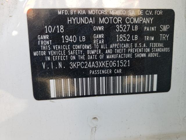 Photo 9 VIN: 3KPC24A3XKE061521 - HYUNDAI ACCENT SE 