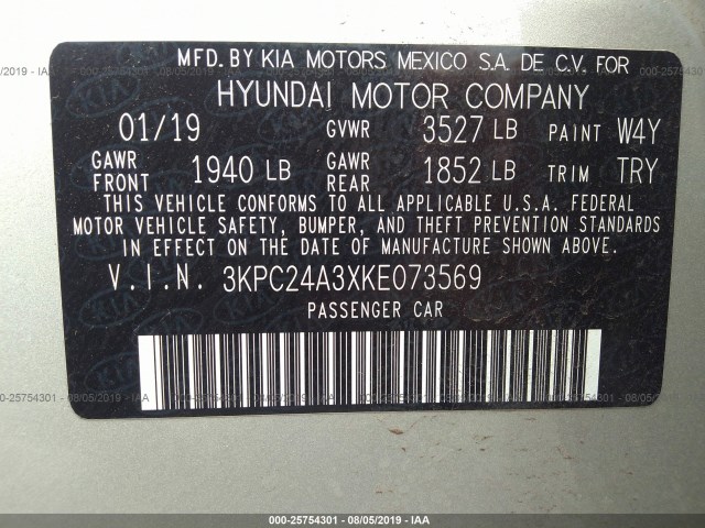 Photo 8 VIN: 3KPC24A3XKE073569 - HYUNDAI ACCENT 