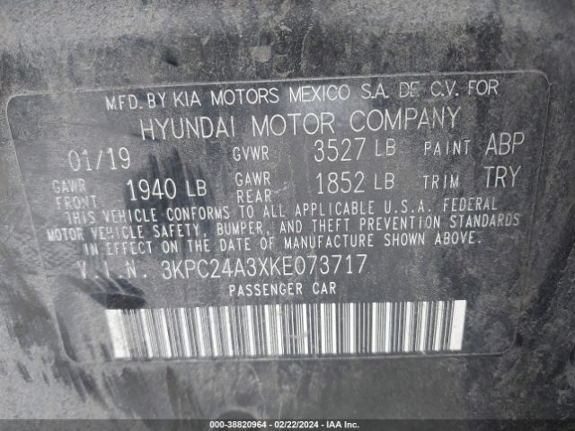 Photo 8 VIN: 3KPC24A3XKE073717 - HYUNDAI ACCENT 