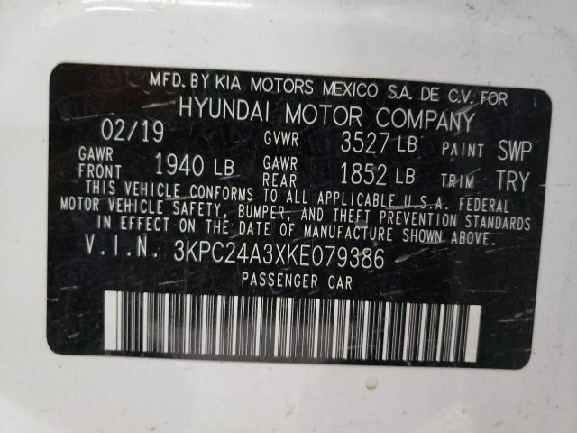 Photo 9 VIN: 3KPC24A3XKE079386 - HYUNDAI ACCENT SE 