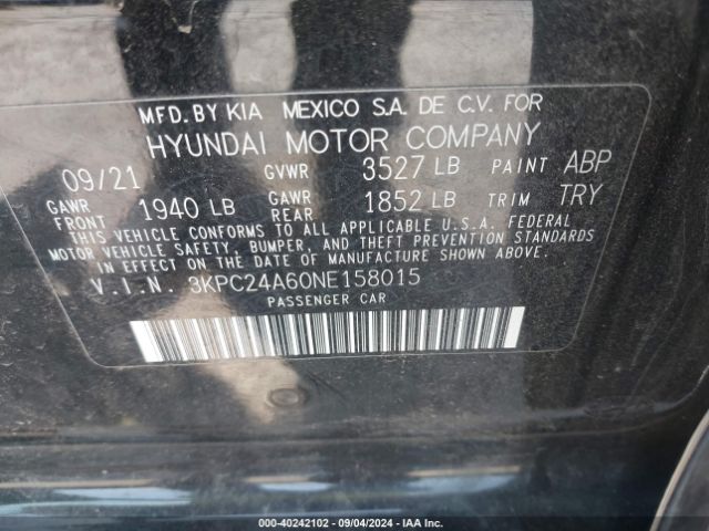 Photo 8 VIN: 3KPC24A60NE158015 - HYUNDAI ACCENT 