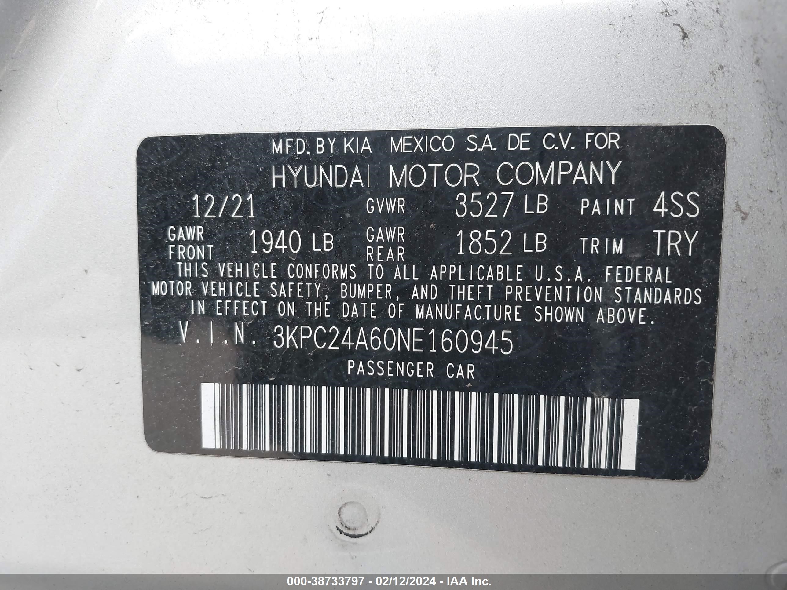 Photo 8 VIN: 3KPC24A60NE160945 - HYUNDAI ACCENT 