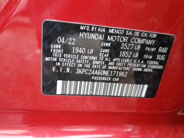 Photo 11 VIN: 3KPC24A60NE171962 - HYUNDAI ACCENT SE 