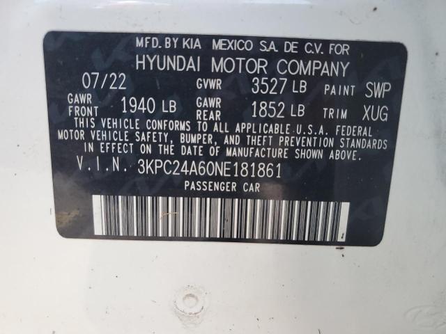 Photo 12 VIN: 3KPC24A60NE181861 - HYUNDAI ACCENT SE 